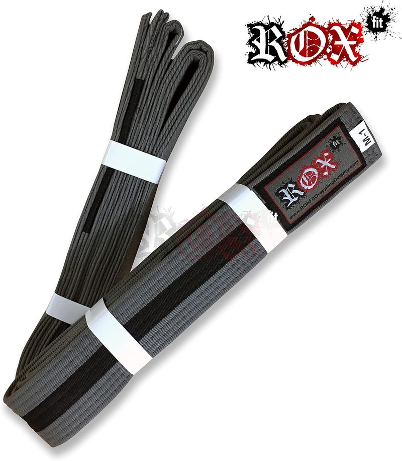 Roxfit BJJ Belt Kids Size - Adult Size Brazilian Jiu-Jitsu Belt 100% Cotton Durable Lightweight Design BJJ Gi Belts Grey - Image 3